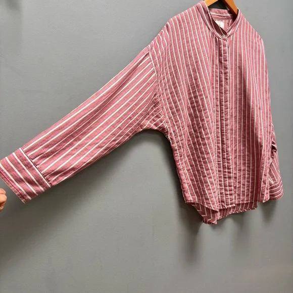 Xirena Long Sleeve Striped Band Collar Shirt M - Picture 4 of 9